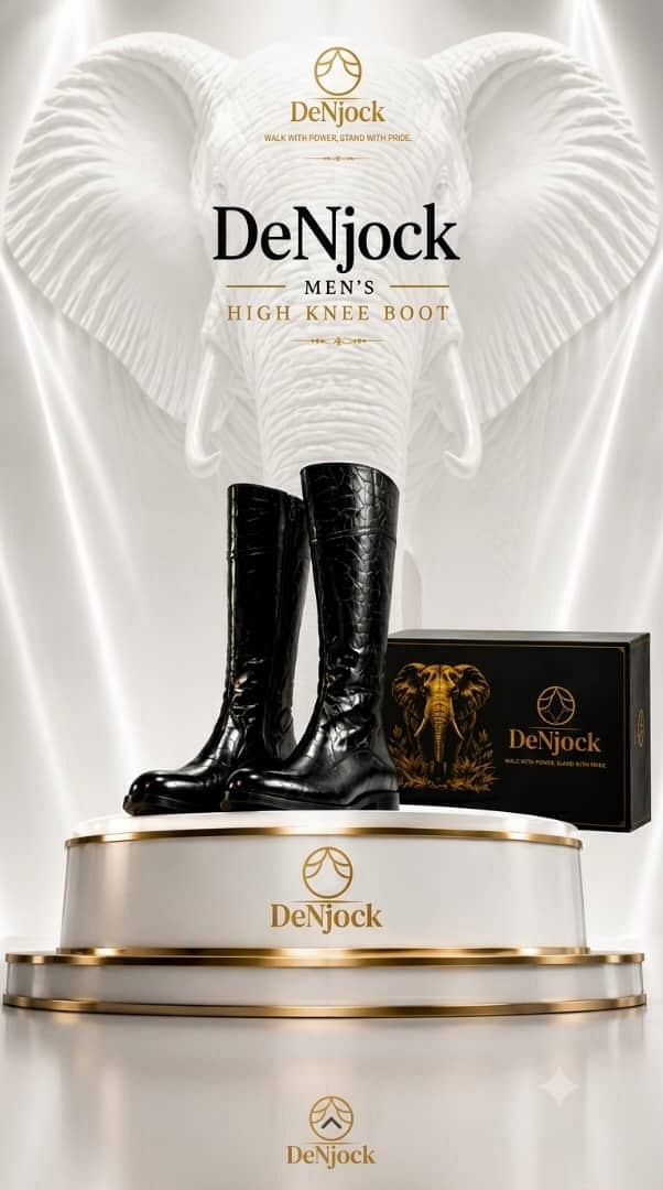 DeNjock campaign — the high knee boot on its pedestal before the white elephant