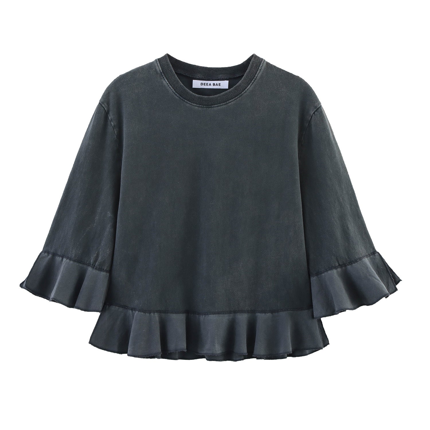 Round neck patchwork lace decoration loose T-shirt top for women