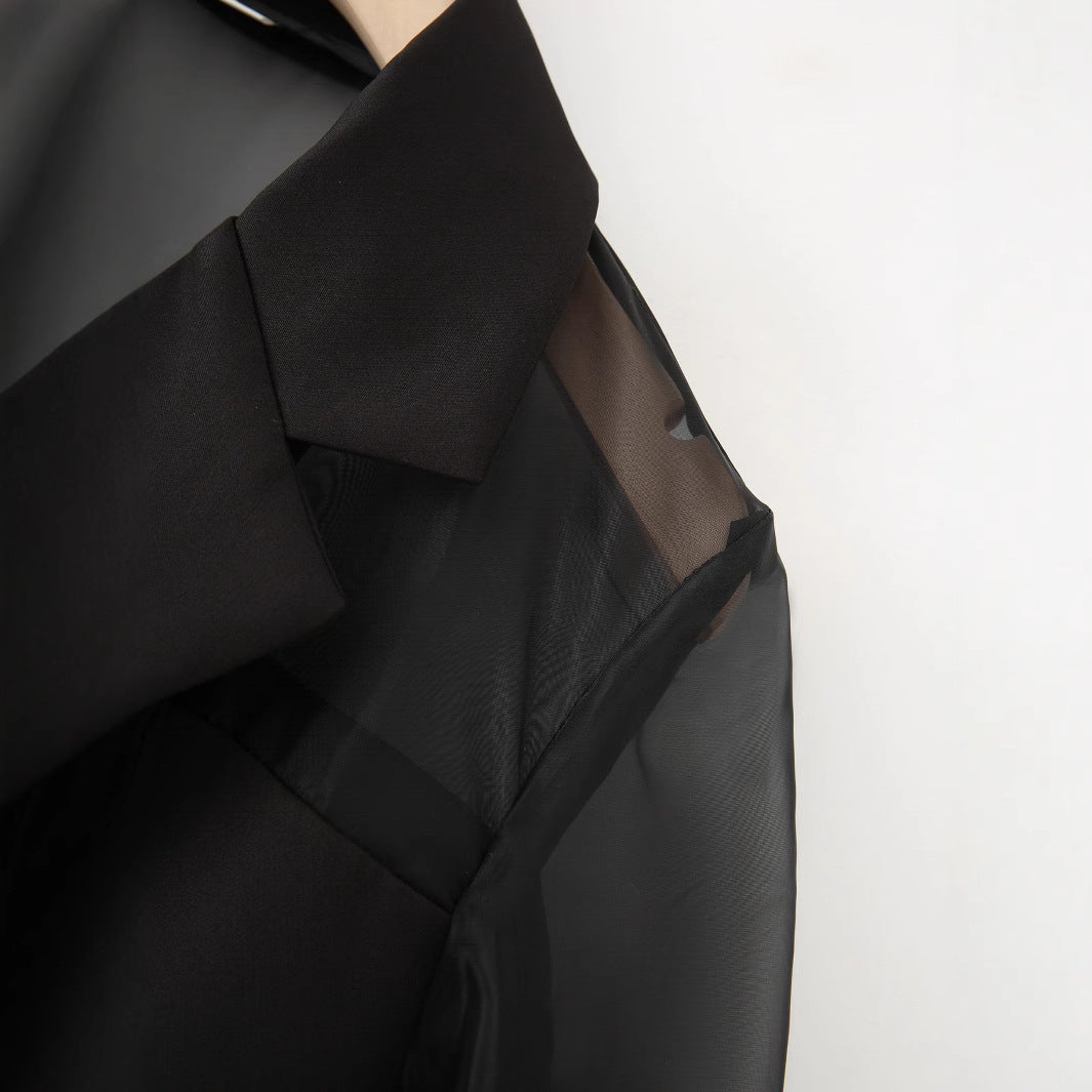 Collar long sleeved patchwork soft yarn suit jacket for women