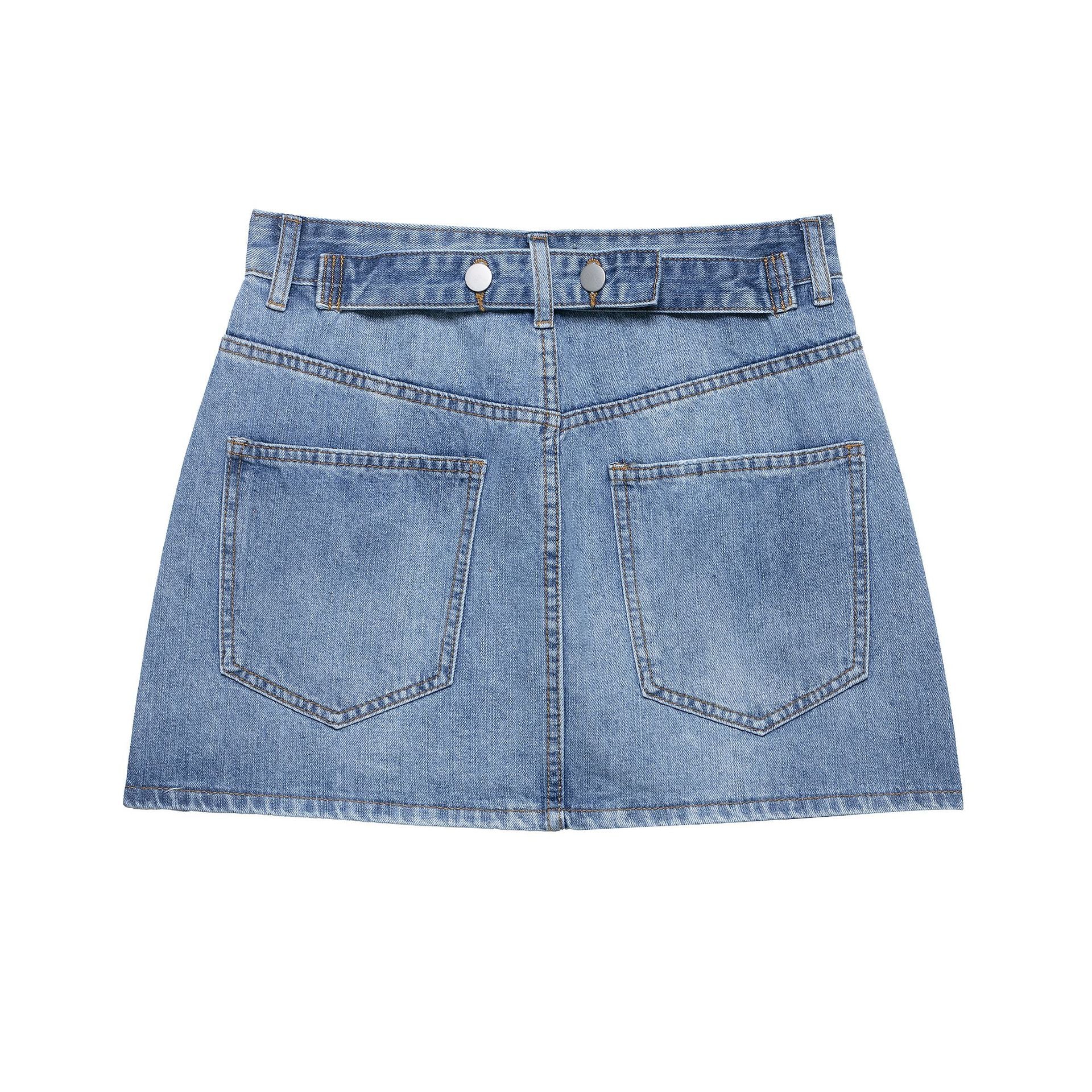 Vintage A-line hip hugging denim skirt for women