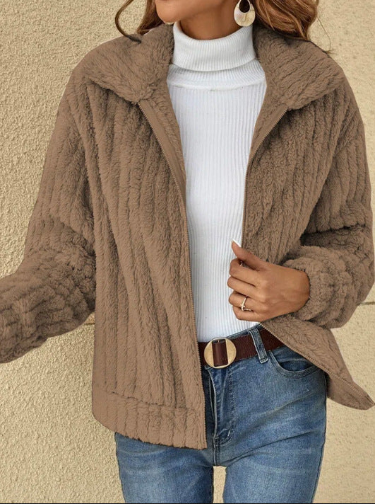 New autumn and winter woolen cardigan with a short collar jacket