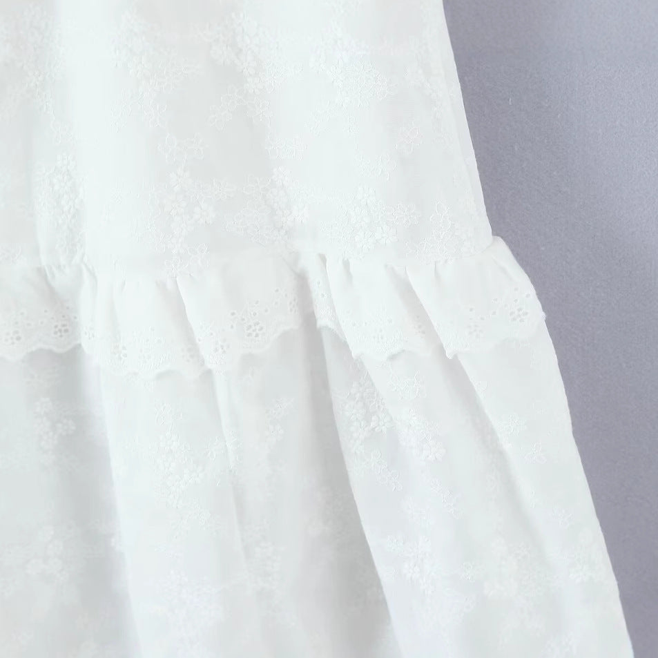 Lace embroidery splicing A-line cake skirt for women
