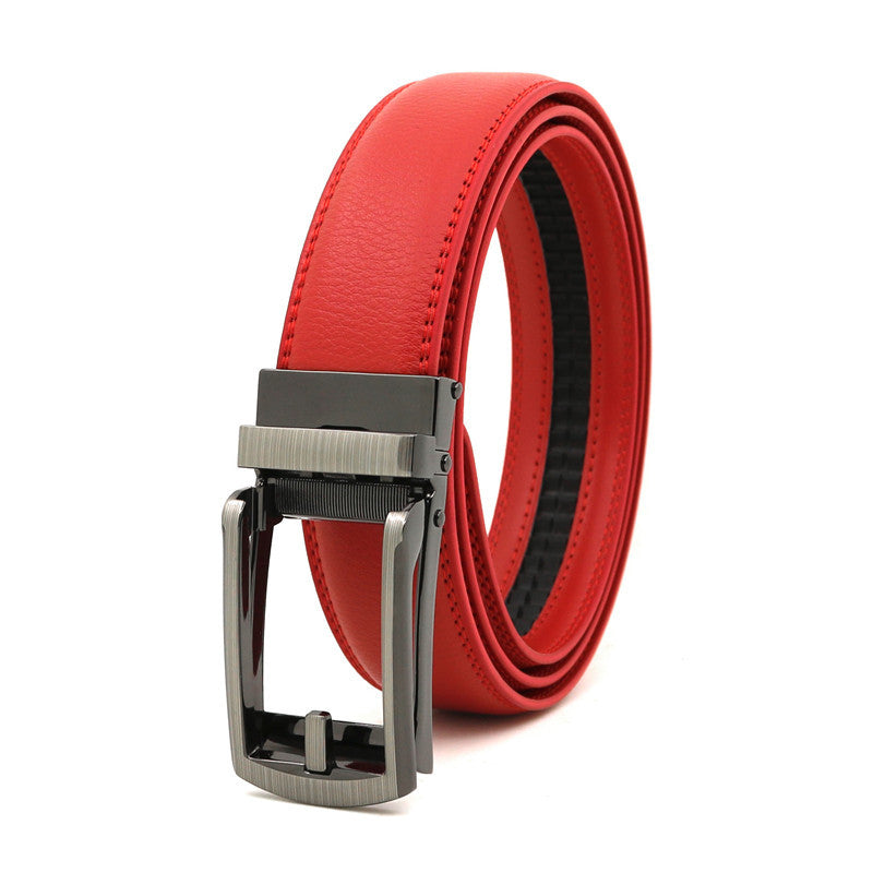 Men's Click Belt fake needle belt automatic buckle two-layer cowhide leather belt