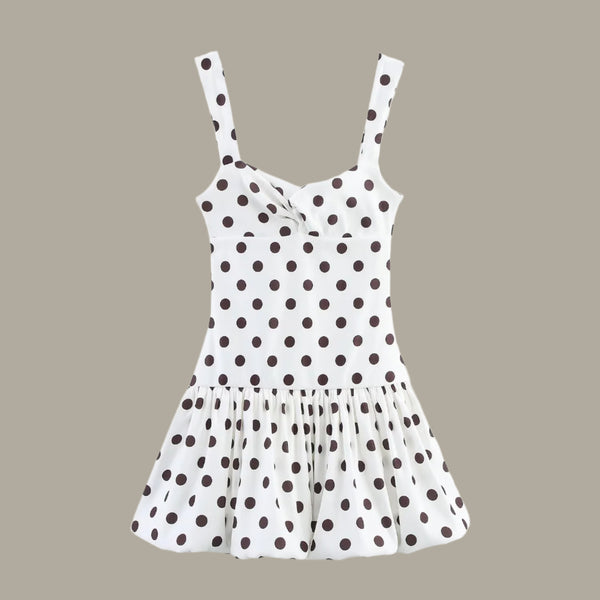 Color blocked polka dot short suspender dress for women