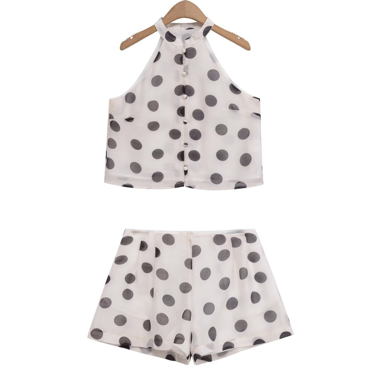 Polka dot neck top+polka dot skirt and pants set for women