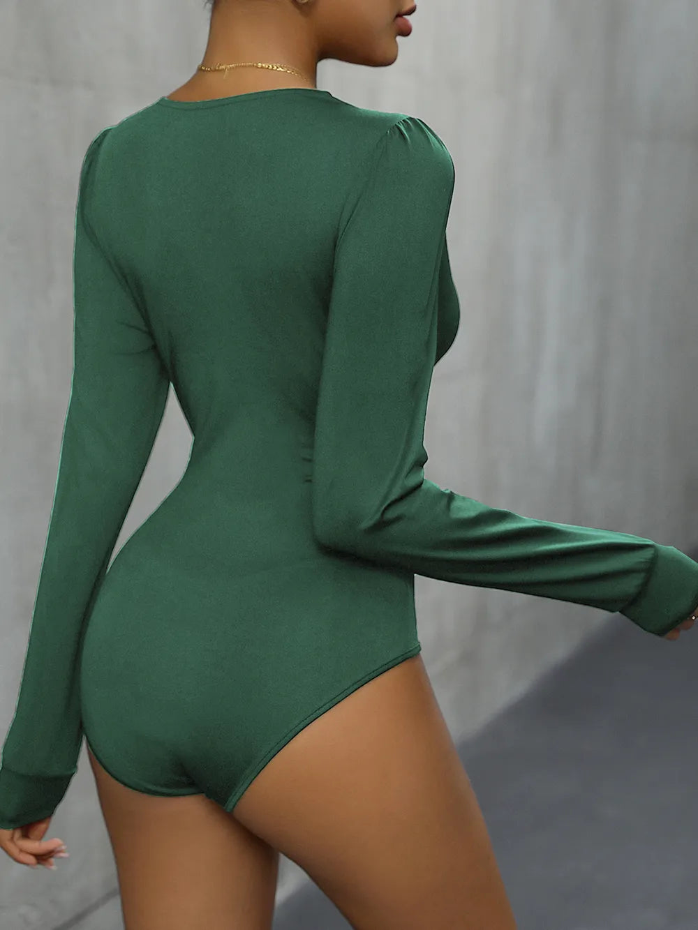 Lace patchwork long sleeved solid color jumpsuit