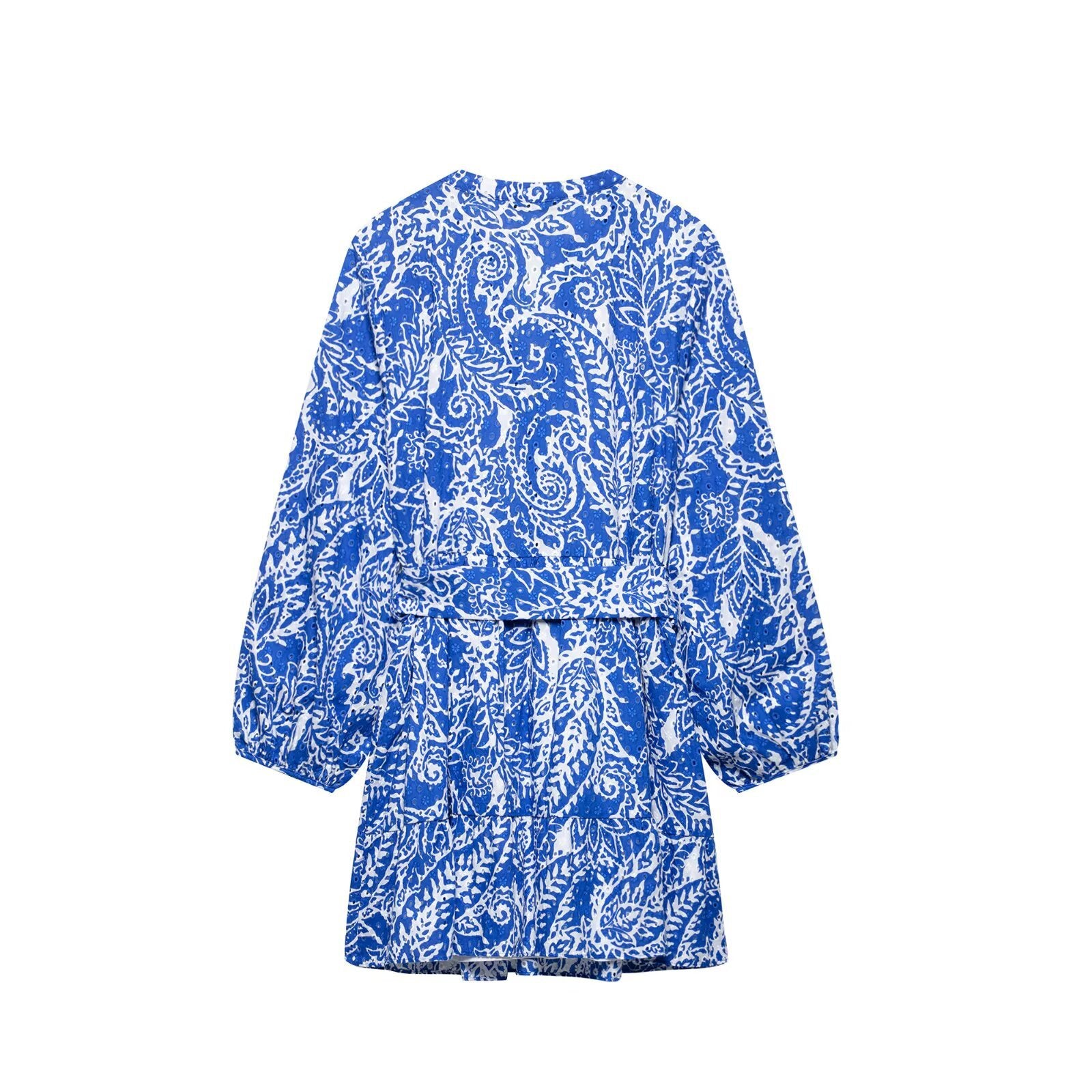 Embroidered dress with belt and shirt style for women