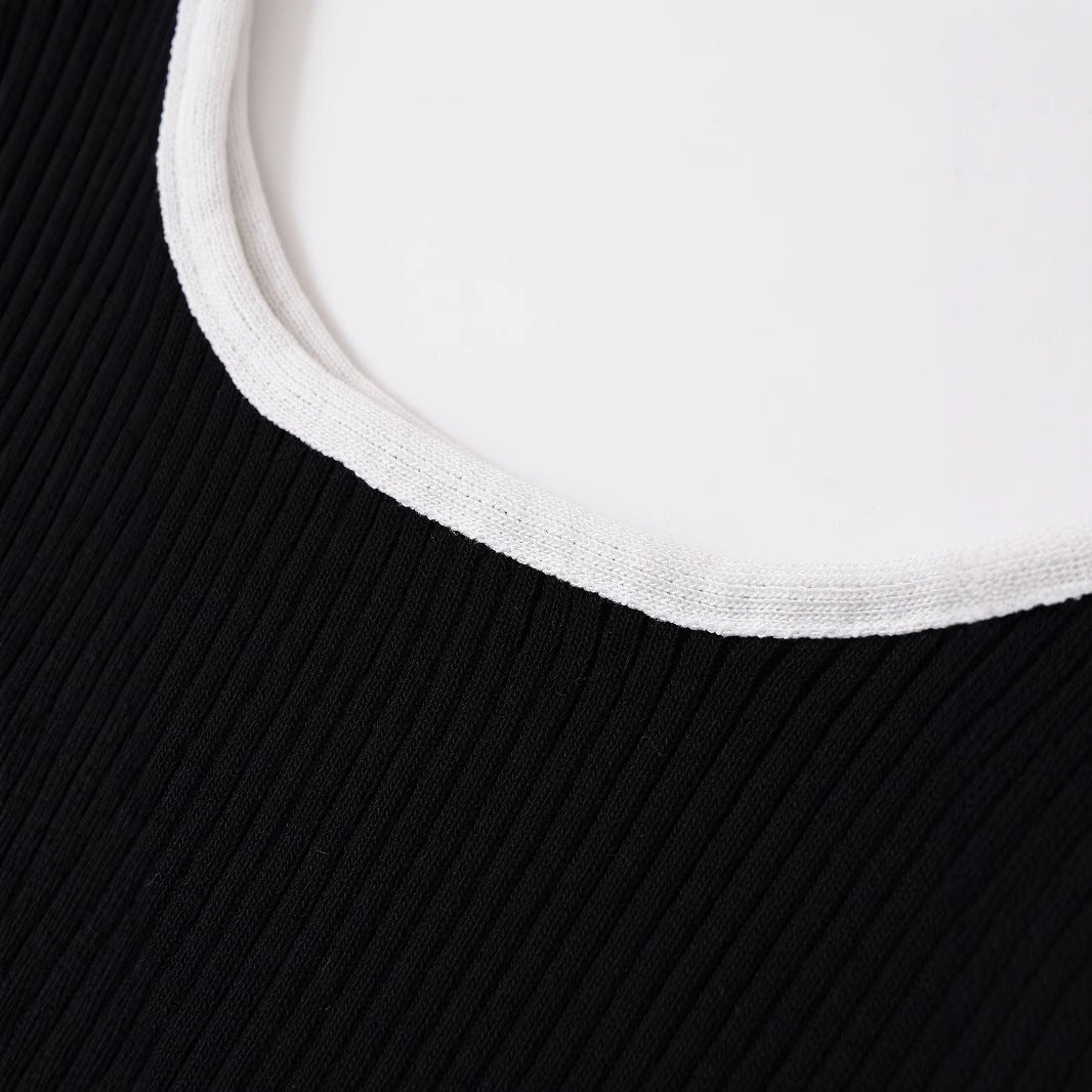 Lace patchwork hem contrasting knit camisole vest