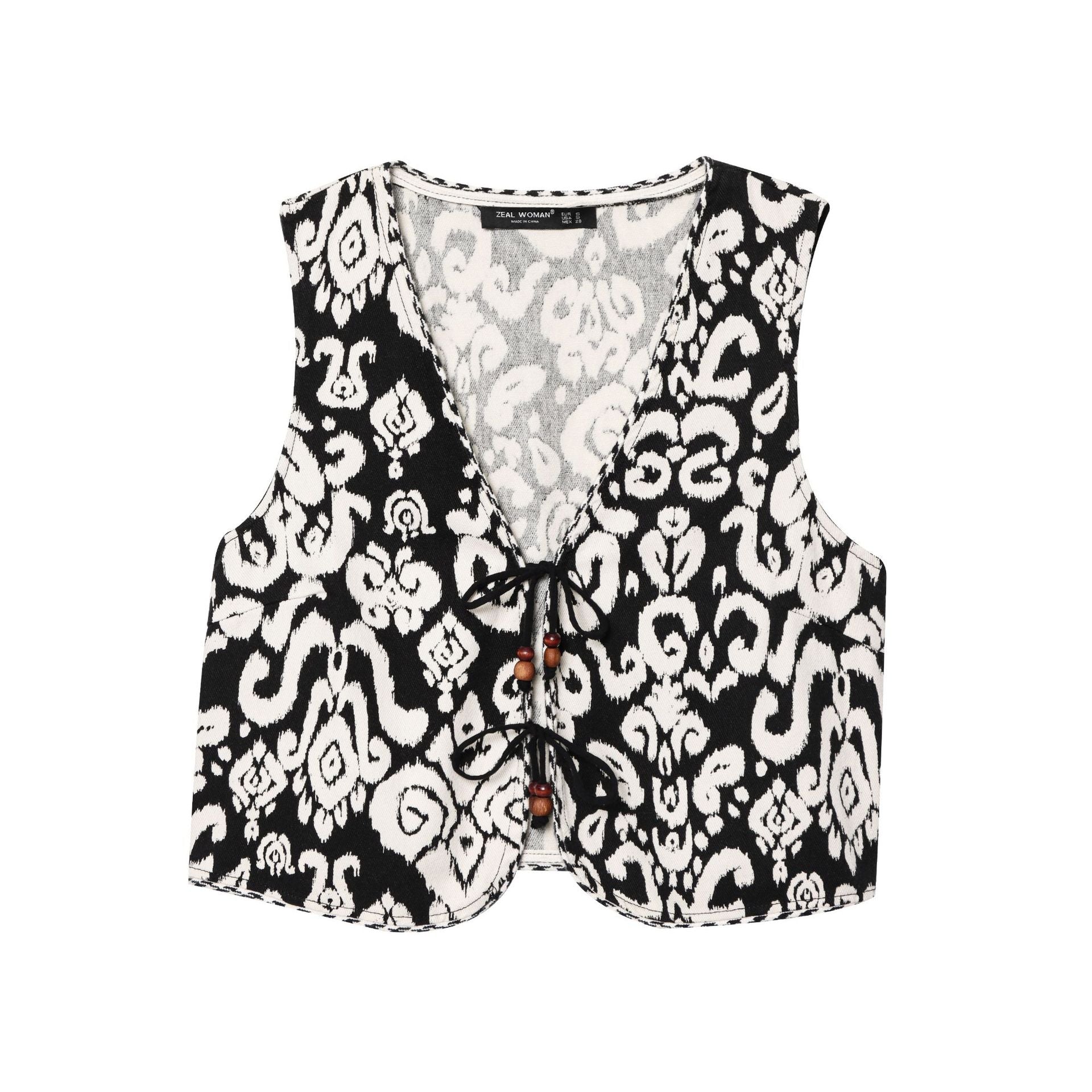 Printed V-neck vest+printed shorts set for women