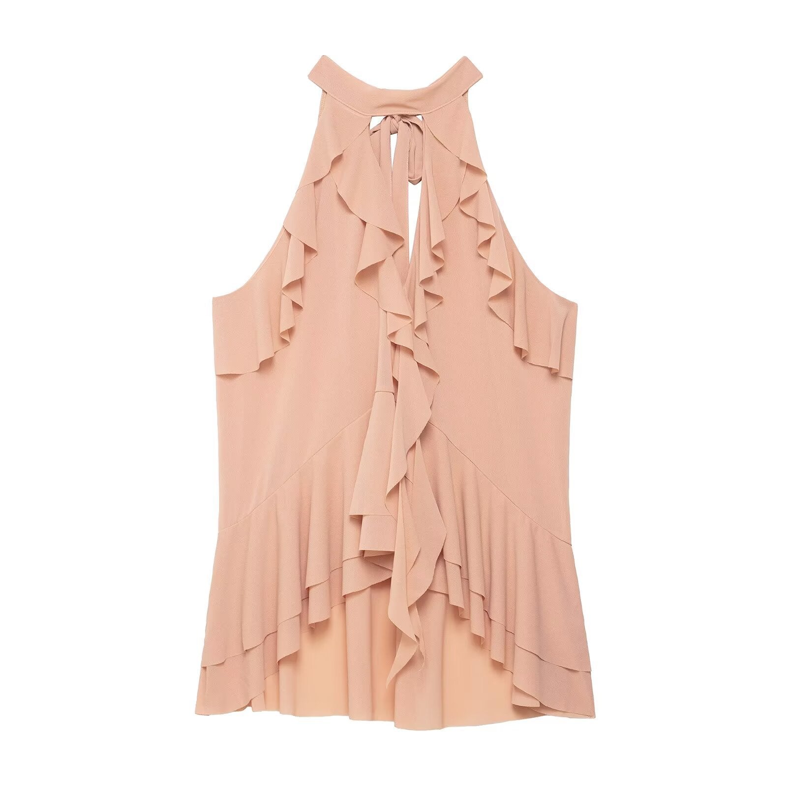 Stacked Decoration Sleeveless Hanging Neck T-shirt Top for Women