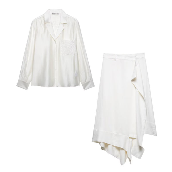 Shirt top+asymmetrical skirt set for women