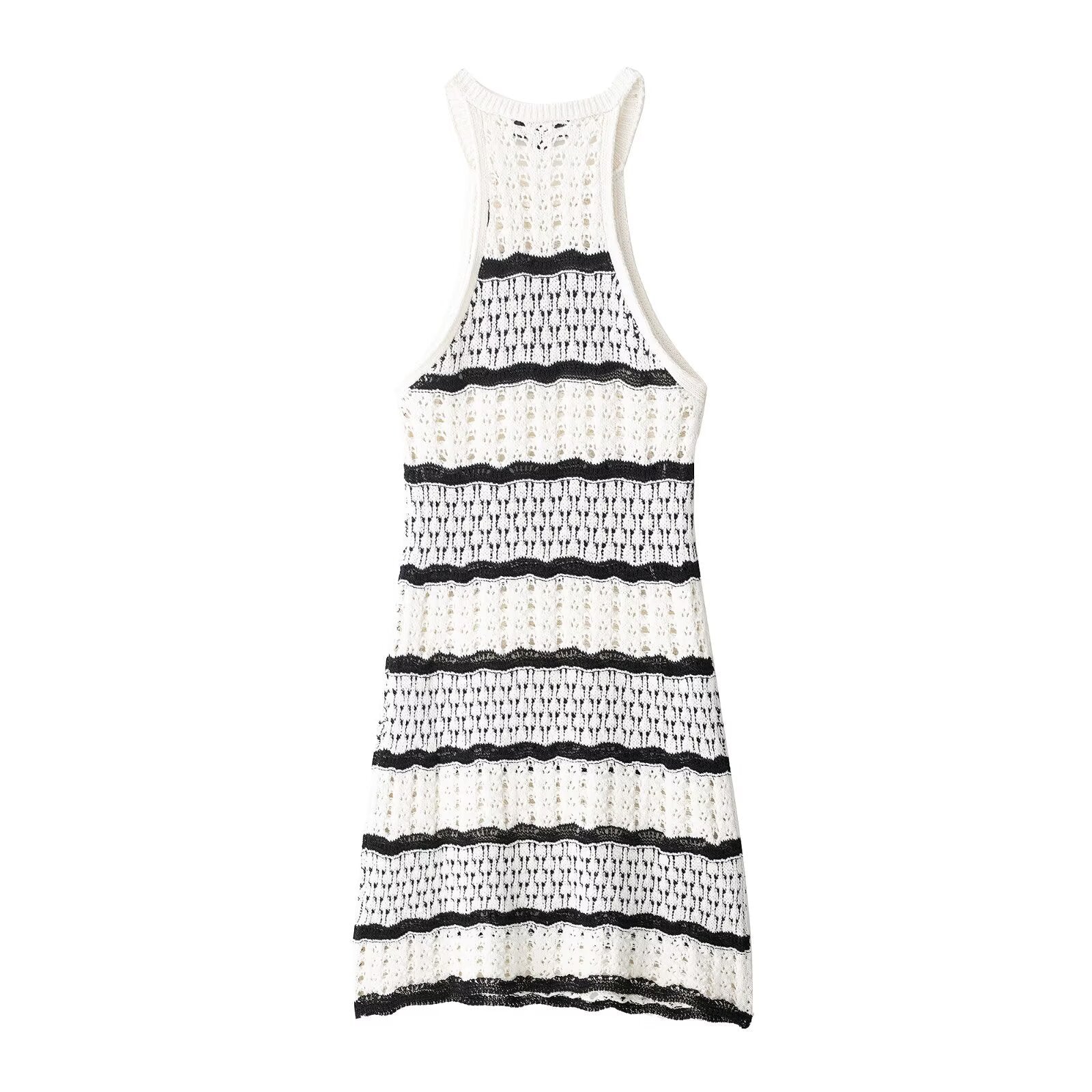 Striped contrasting vest style knitted dress for women