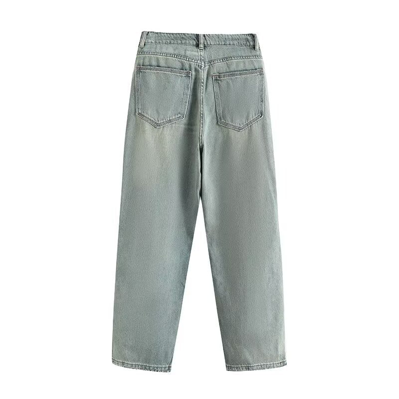 Elastic waist loose casual wide leg jeans for women