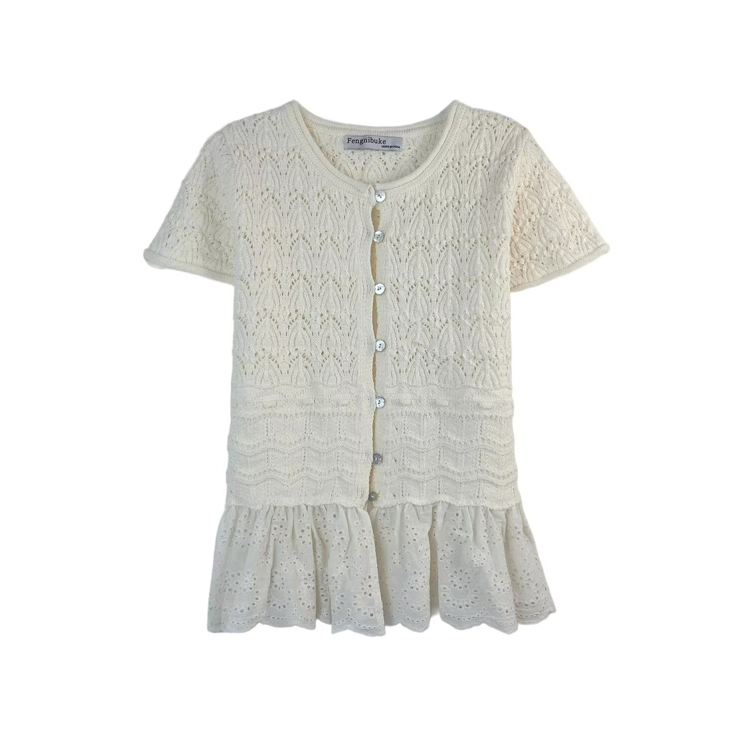 Splicing short skirt hem knit sweater jacket for women