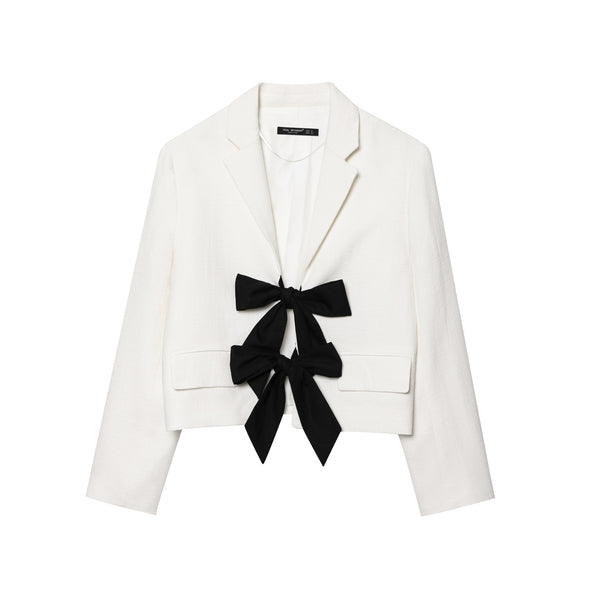 Colorful bow decoration long sleeved suit jacket for women