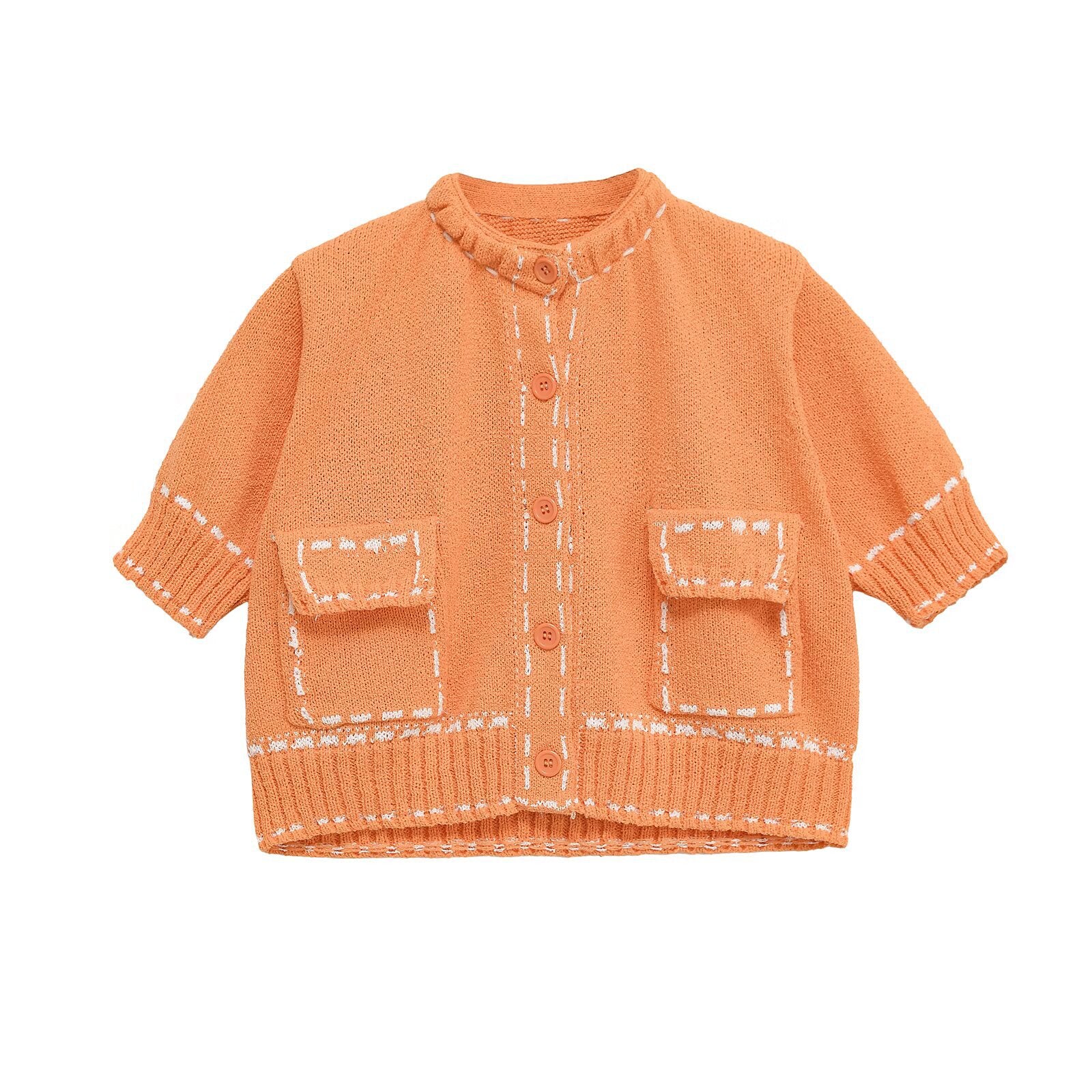 Fashion stitching short sleeved knitted jacket for women