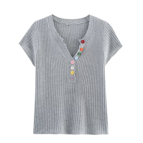 Women's European and American style V-neck T-shirt top