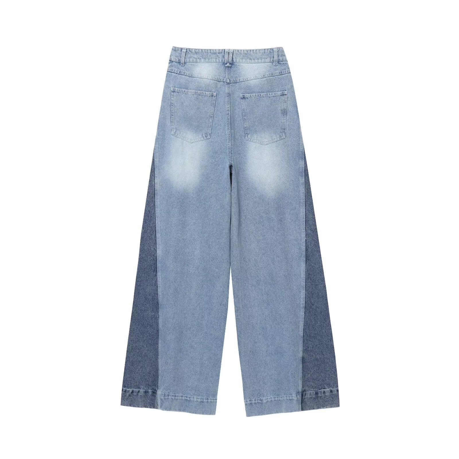 European and American style loose casual wide leg color blocked denim wide leg pants for women