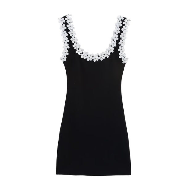Flower embellished short suspender dress for women
