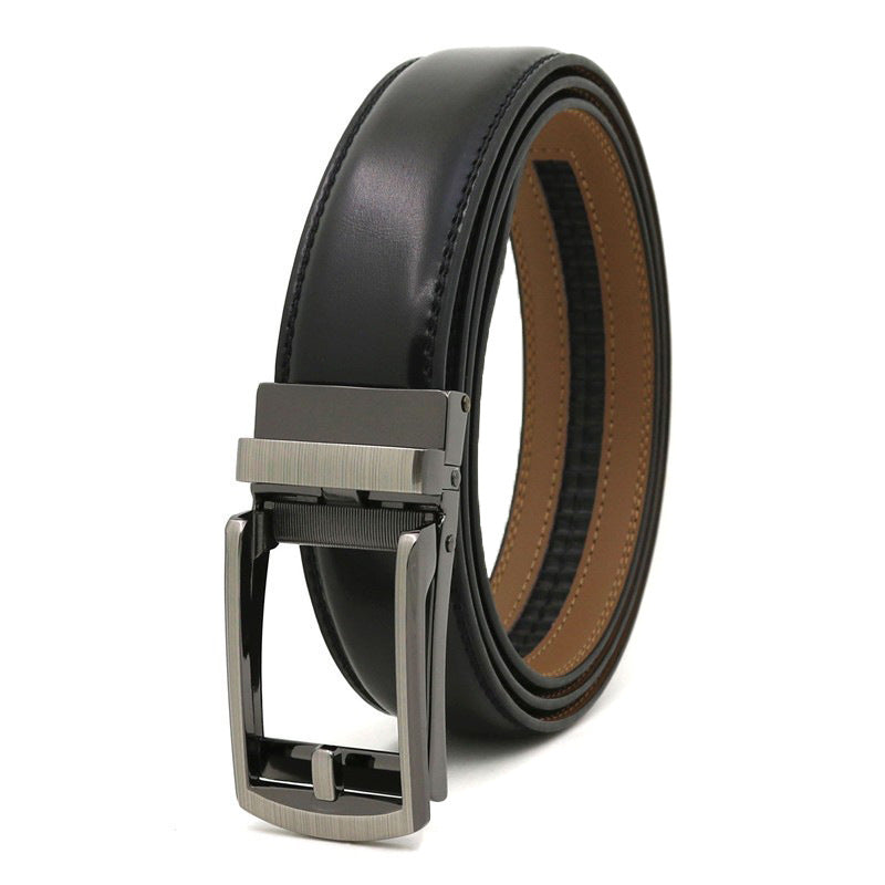 Men's Click Belt fake needle belt automatic buckle two-layer cowhide leather belt
