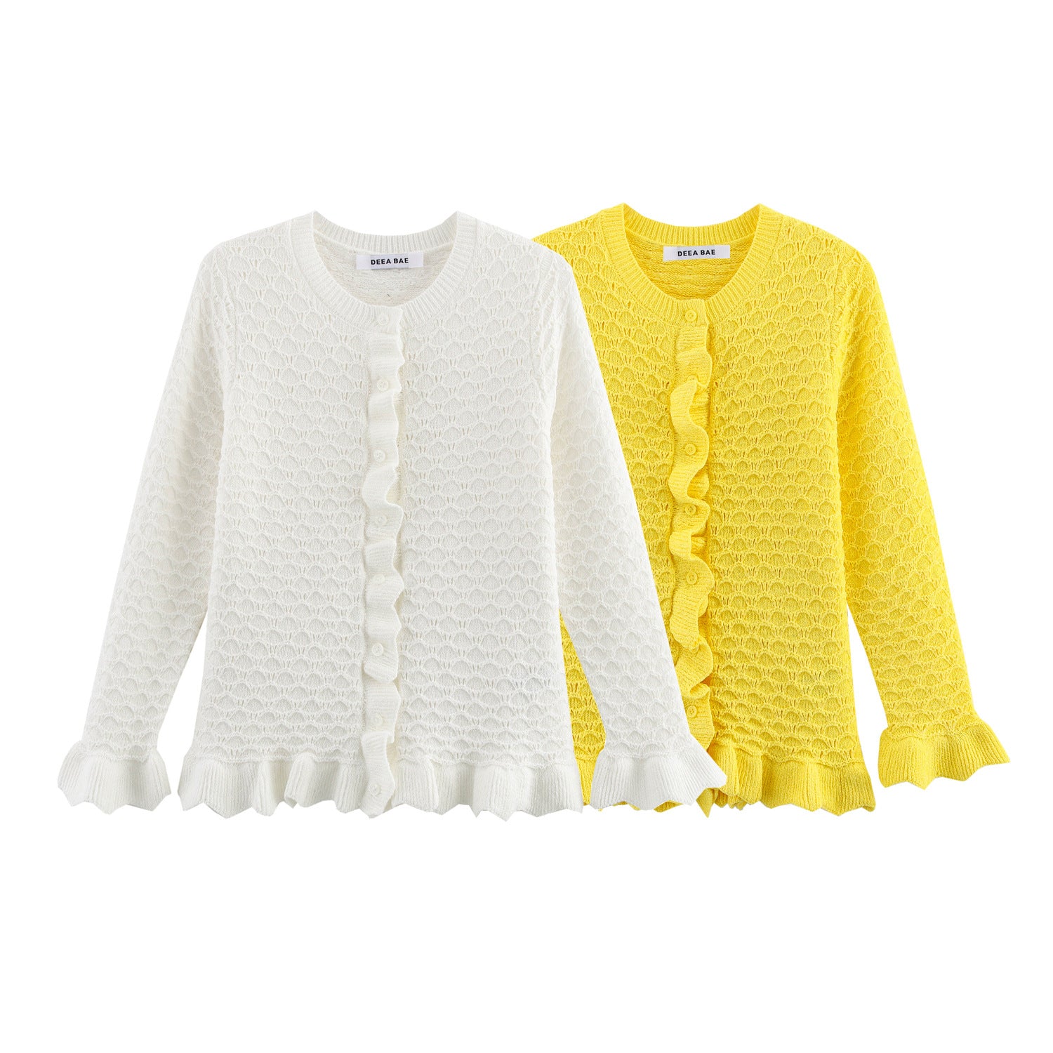Lace embellished single breasted knitted sweater top jacket for women