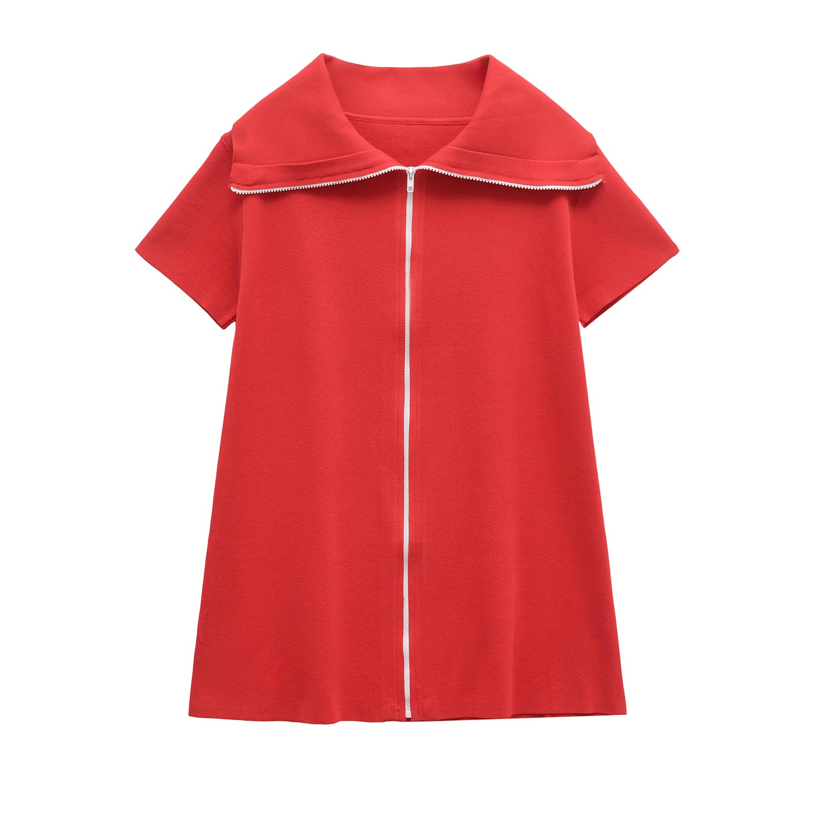 Solid color lapel zipper short knit dress