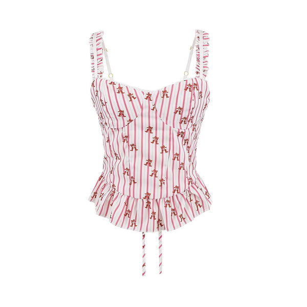 Striped printed back strap with fungus edge camisole vest for women