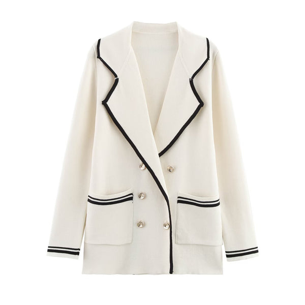 Edge embellished double breasted knitted suit jacket for women