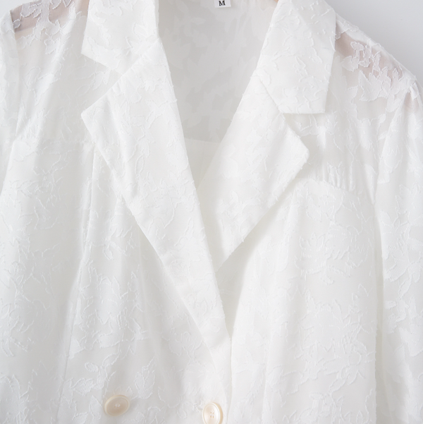 Women's European and American style lapel long sleeved double breasted semi transparent chiffon suit