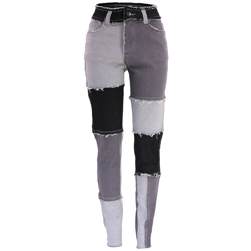 Autumn new super elastic high waisted tassel pencil slim fit women's denim pants