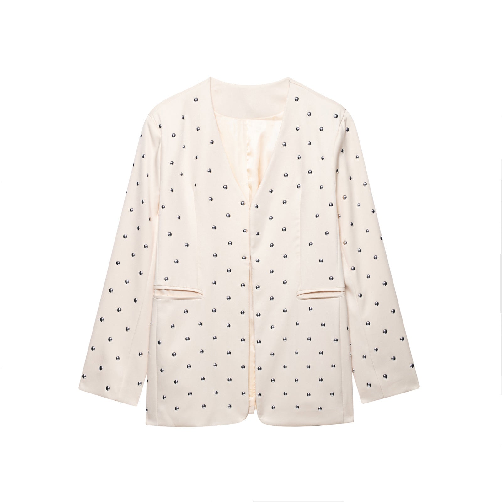 V-neck long sleeved studded suit jacket for women