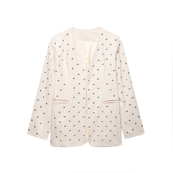 V-neck long sleeved studded suit jacket for women