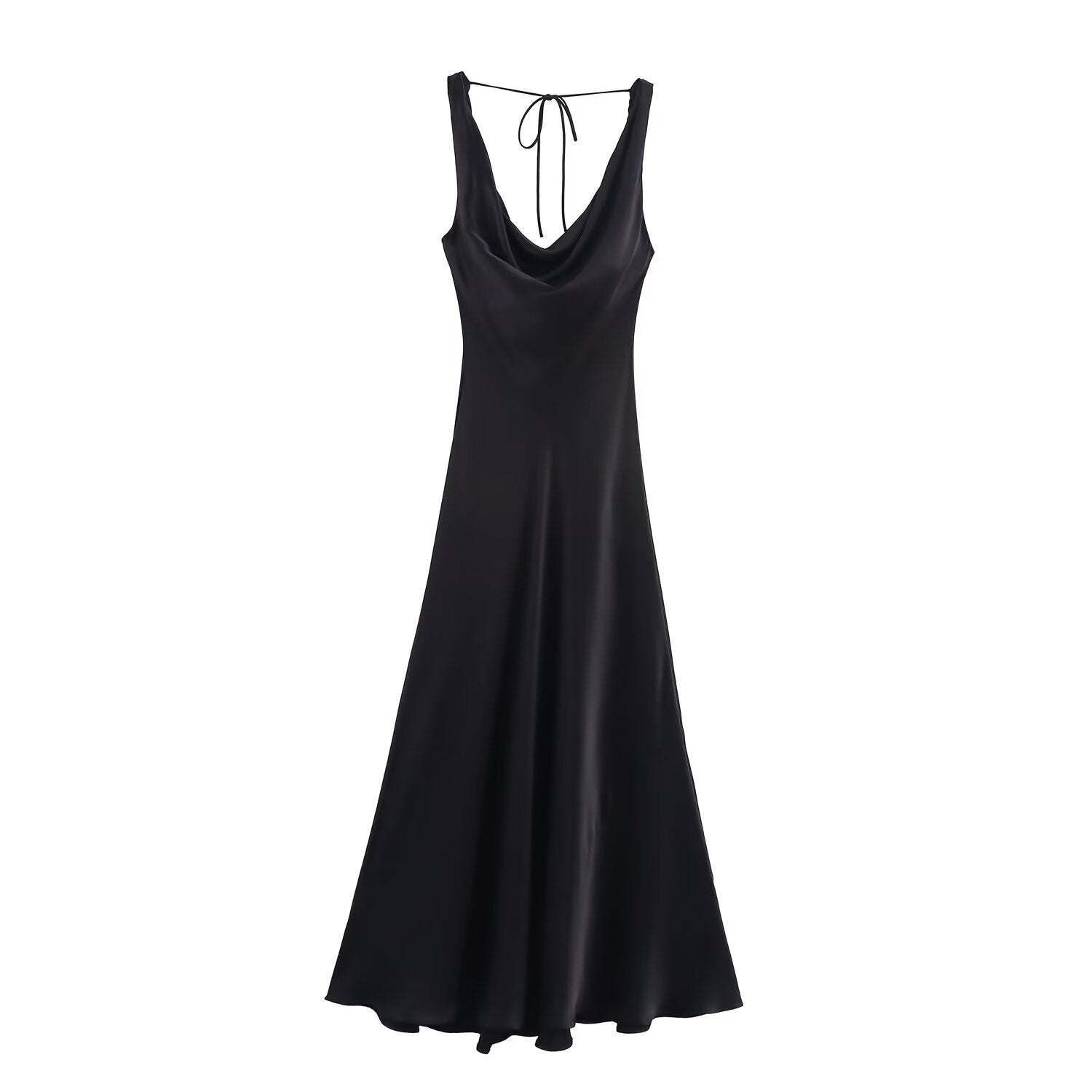 Silk textured backless lace up suspender dress for women