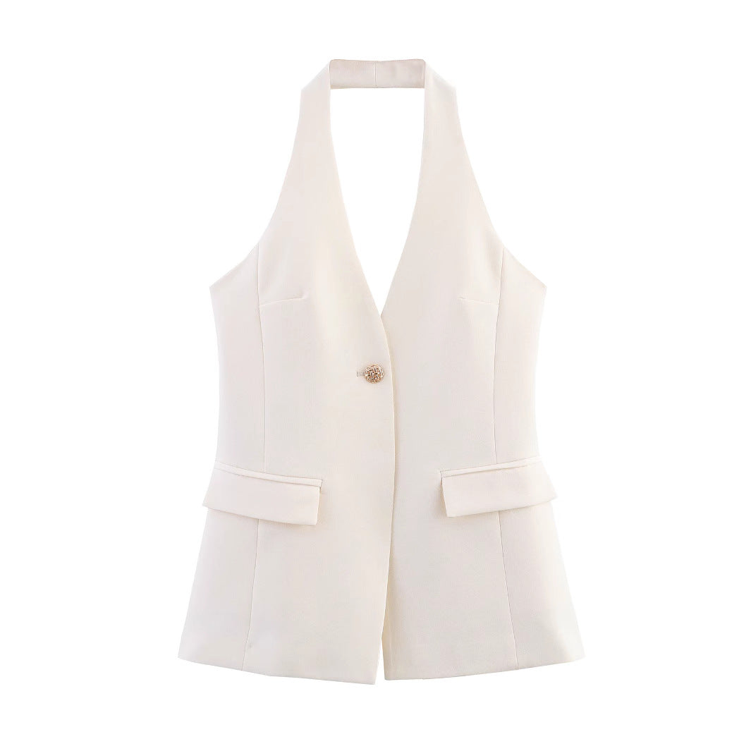 Slim fit one button neck hanging vest top women's vest