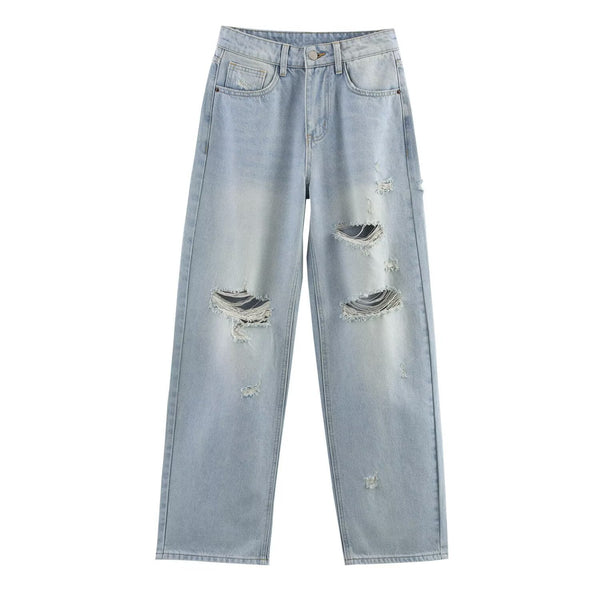 Ripped high waisted loose jeans for women