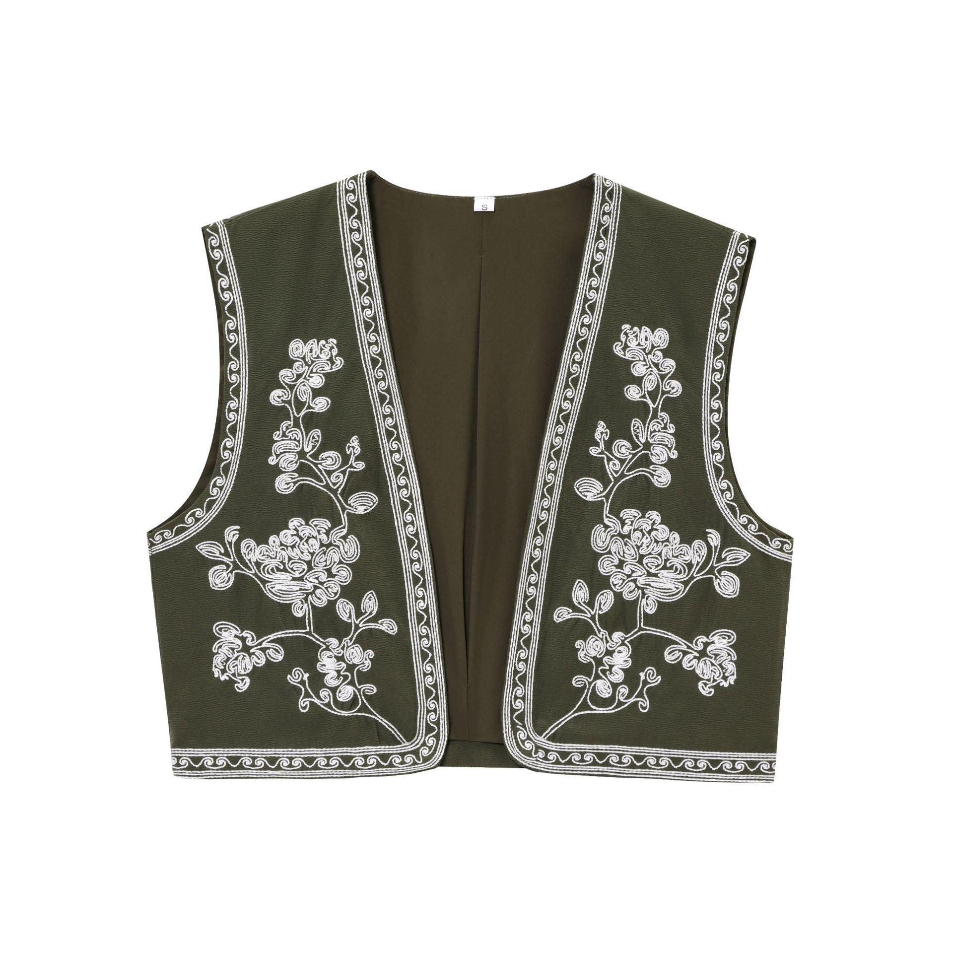V-neck contrasting embroidered vest jacket for women