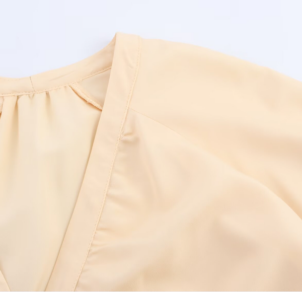 Women's loose casual V-neck lantern sleeve solid color shirt with European and American style