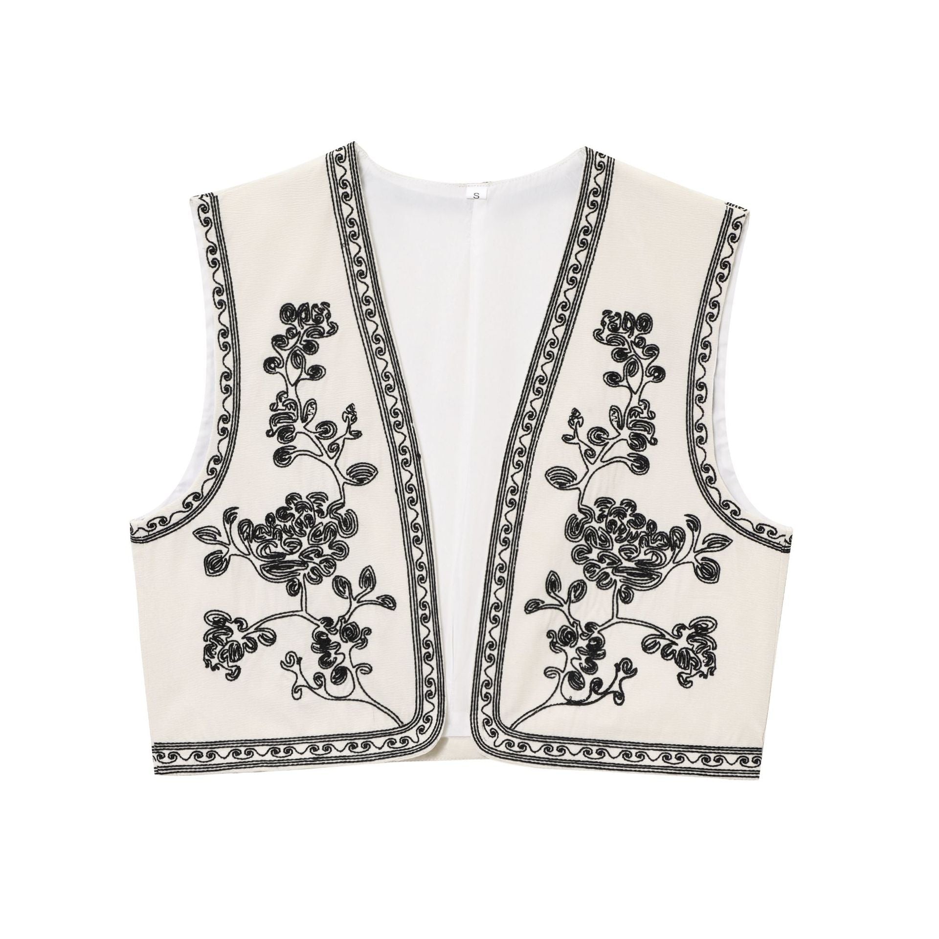 V-neck contrasting embroidered vest jacket for women