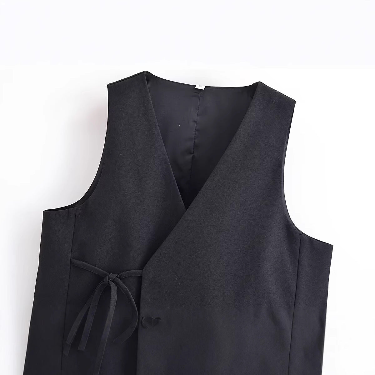 V-neck sleeveless lace up loose vest jacket for women