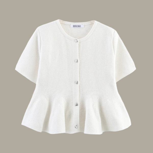 Short skirt style hem long sleeved knitted sweater jacket for women