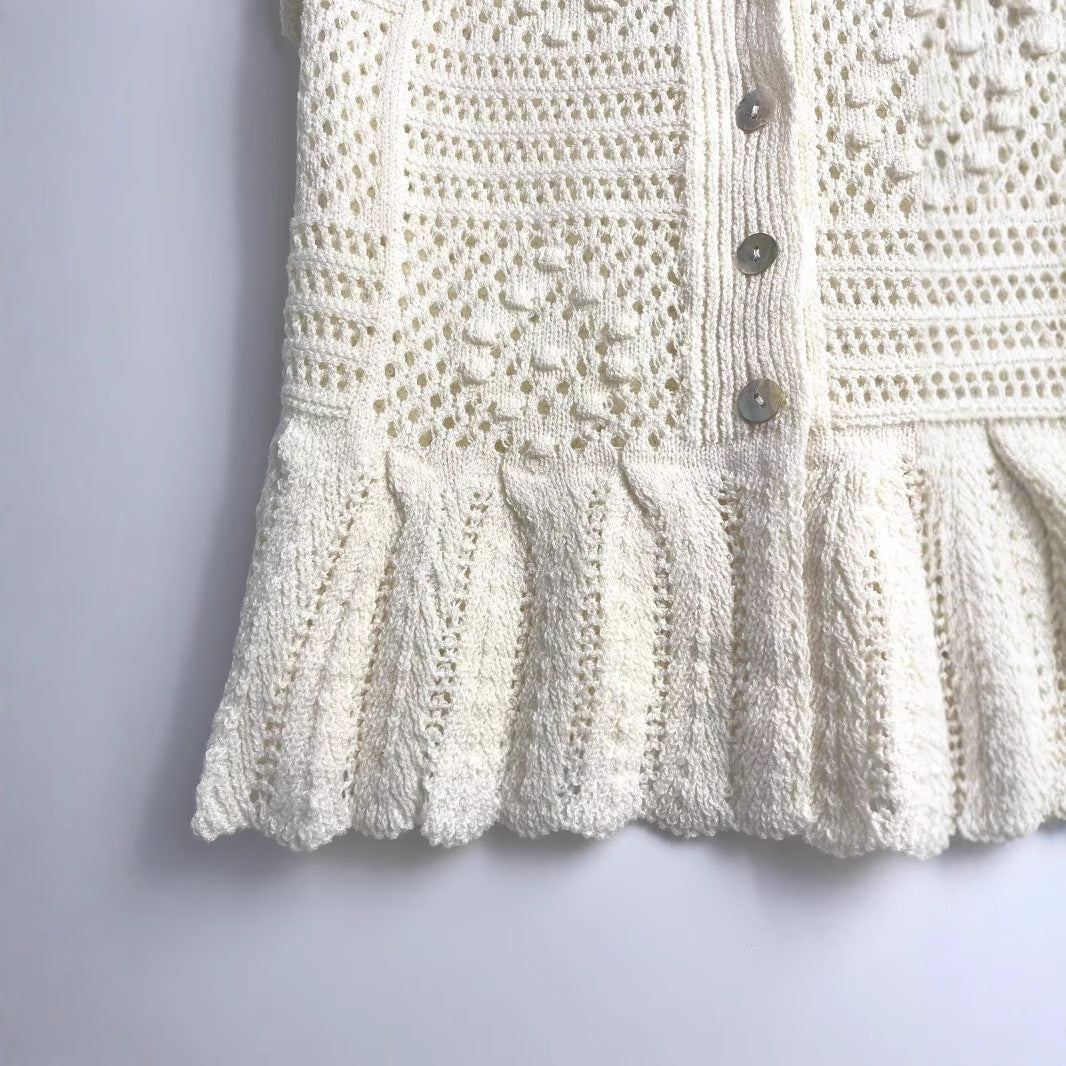 Jacquard mesh hollow flying sleeves knitted sweater jacket for women