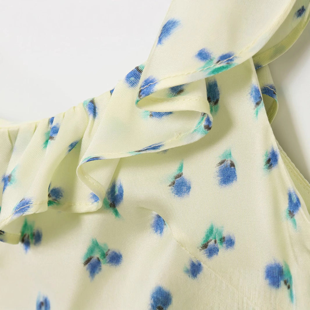 Printed silk satin texture dress for women
