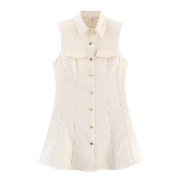 Fashionable single breasted shoulder padded slim fit short dress for women