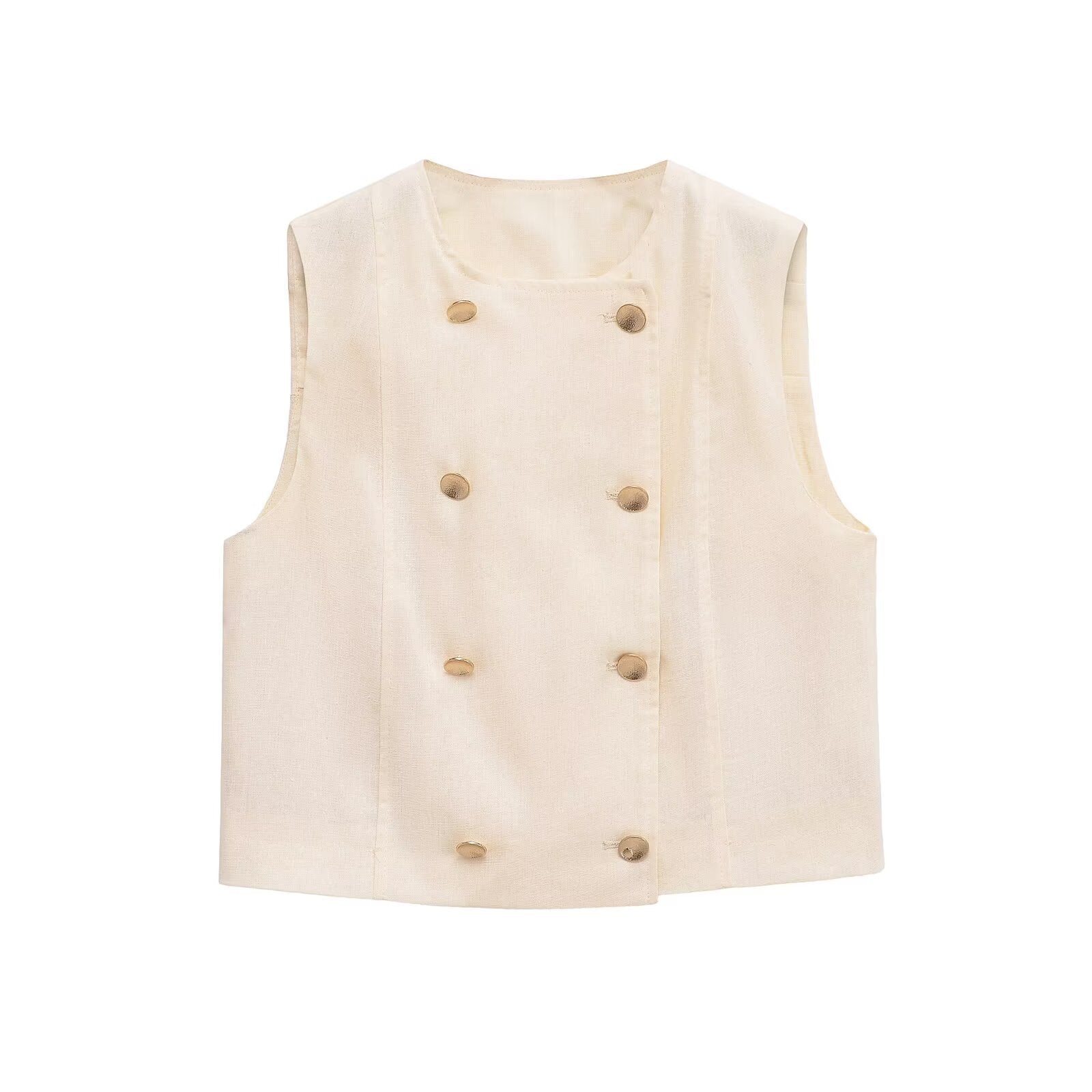 Double breasted sleeveless vest+casual shorts set for women