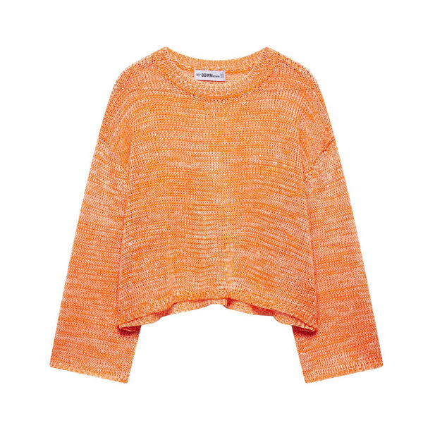 Round neck long sleeved loose knit sweater top for women