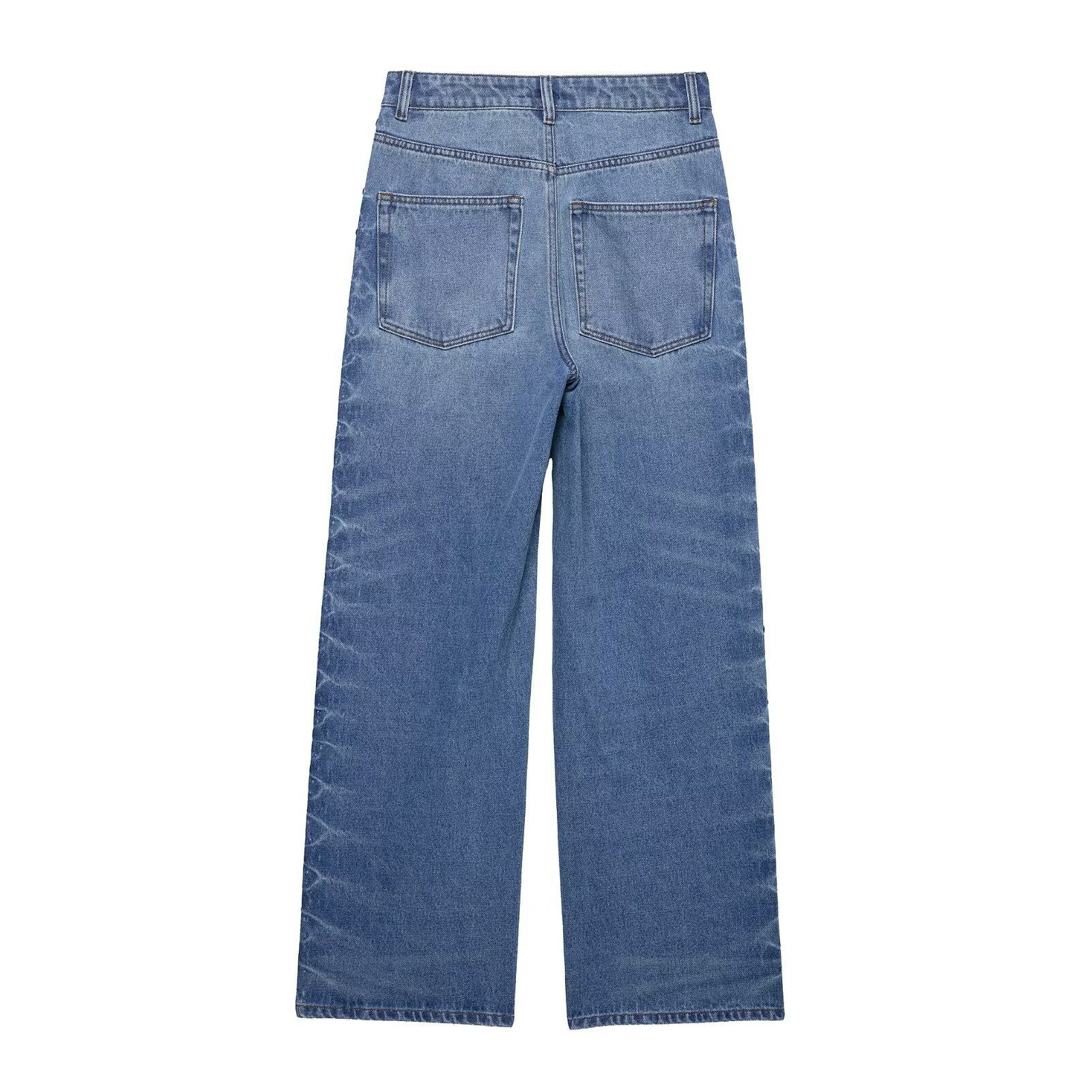 Side bead rivet decoration jeans for women
