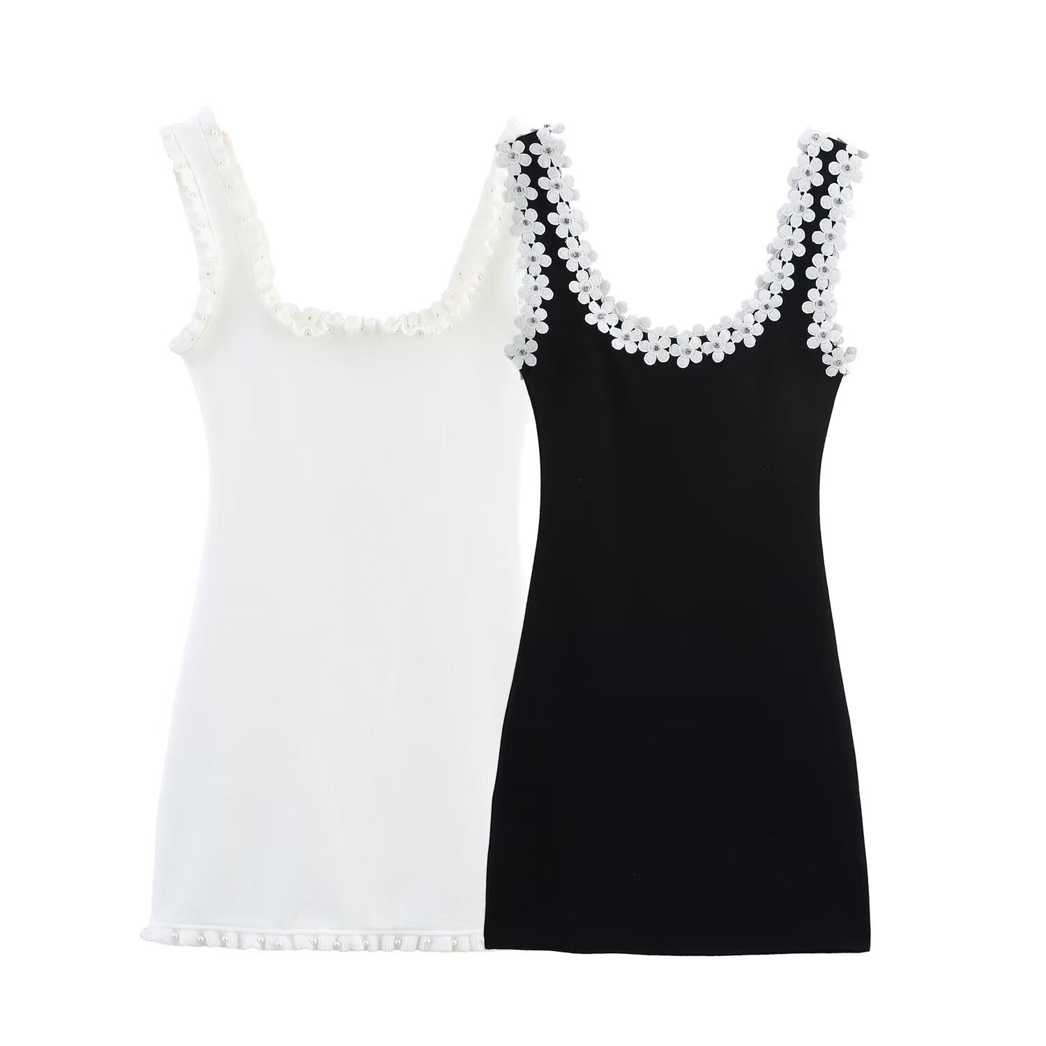 Flower embellished short suspender dress for women