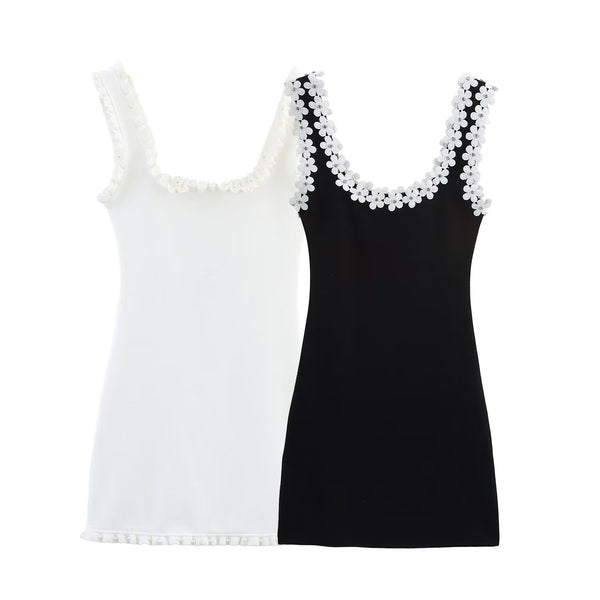 Flower embellished short suspender dress for women