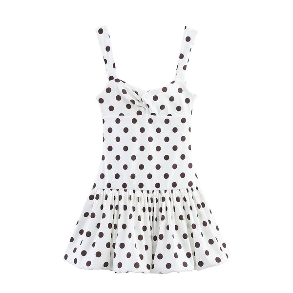Color blocked polka dot short suspender dress for women