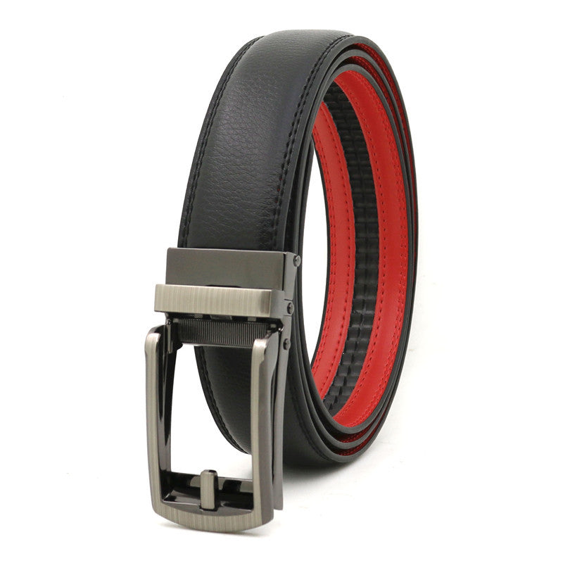 Men's Click Belt fake needle belt automatic buckle two-layer cowhide leather belt